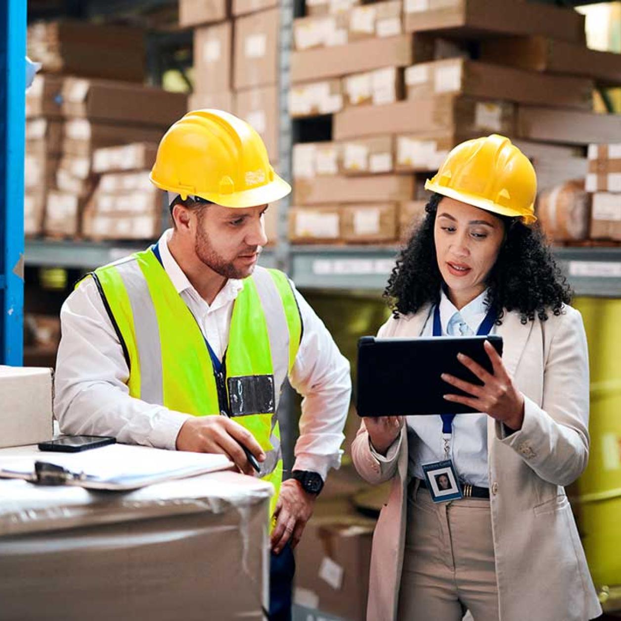Coworkers looking at a pad